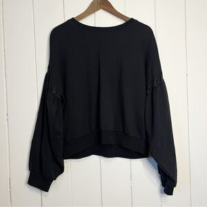 Molly Bracken Black Cropped Drop Shoulder Sweater. Size L/XL.